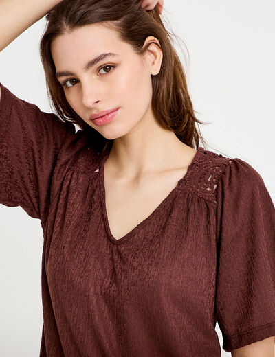 T-shirt manches courtes marron femme
