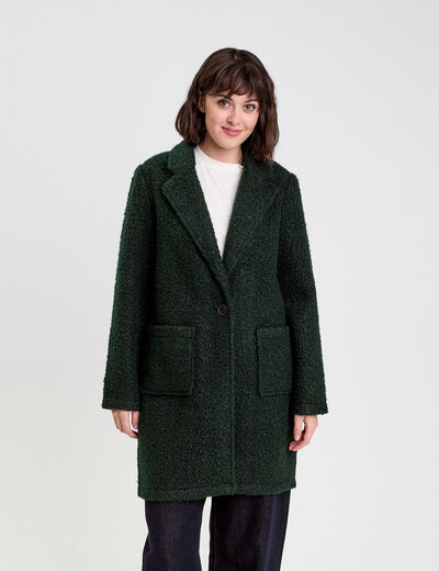 Manteau ample bouclette vert foncé femme