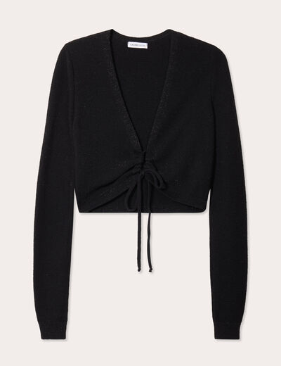 Pull cropped avec noeud noir femme