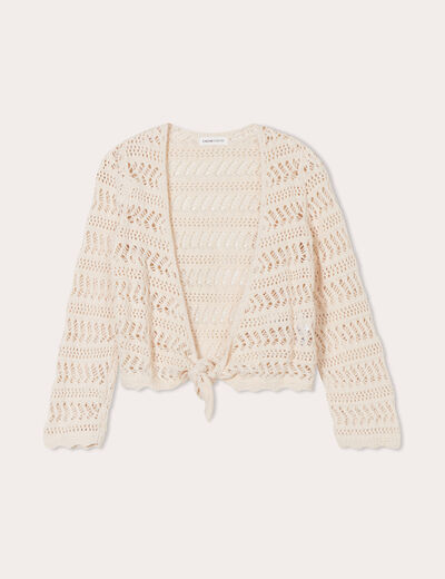 Gilet manches 3/4 ajouré ecru femme