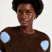 Pull col rond manches courtes marron fonc&eacute; femme