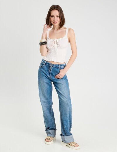 Débardeur smocké blanc femme