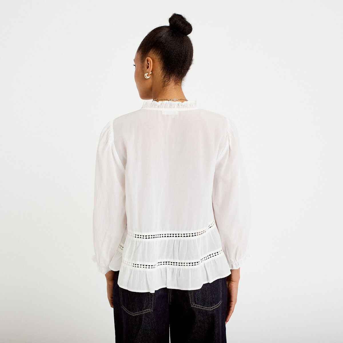 Blouse cintr&eacute;e col v manches 3/4 ecru femme