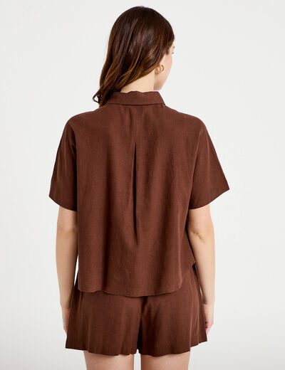 Chemise droite courte col classique marron femme
