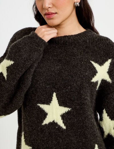 Pull oversize col rond manches longues gris fonc&eacute; femme