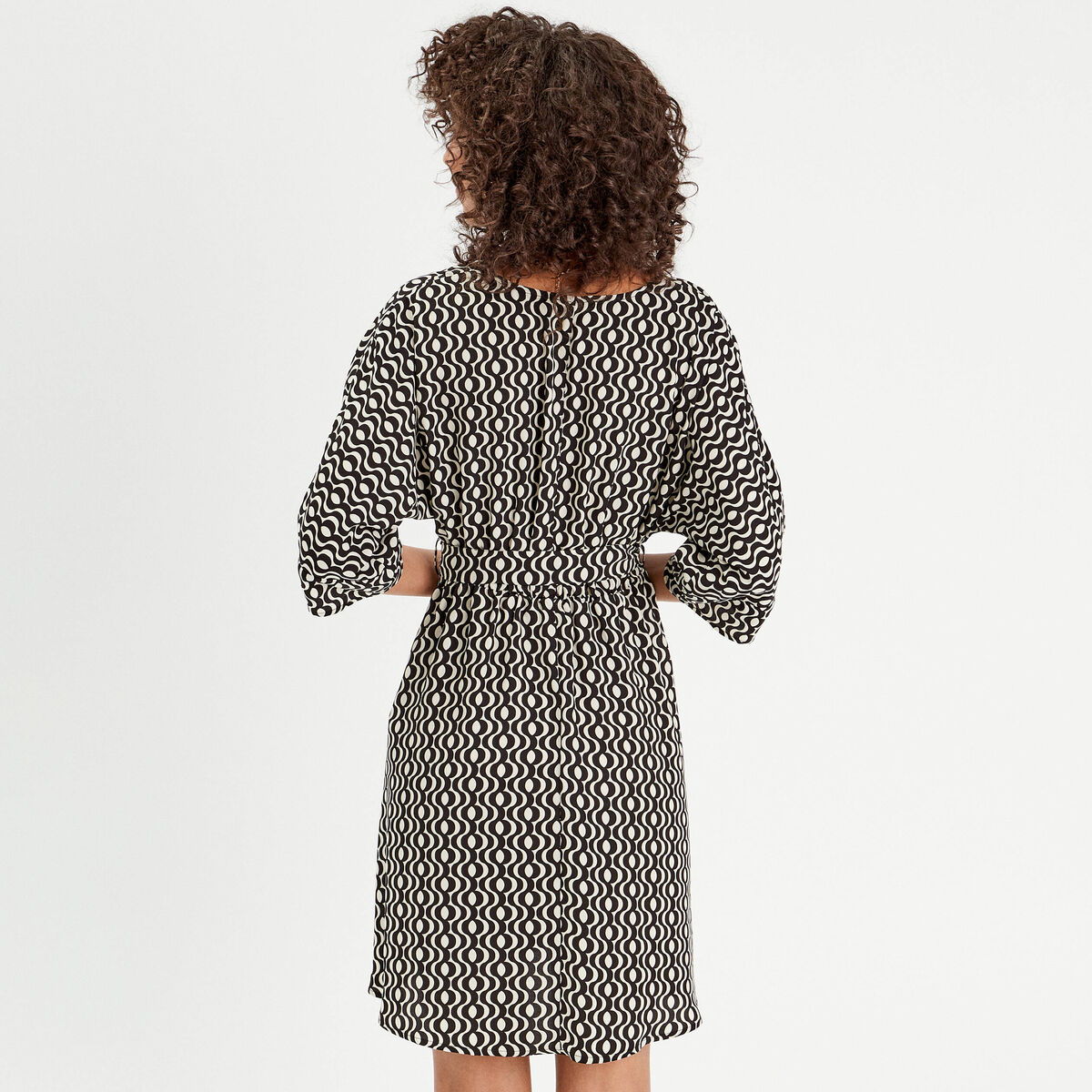 Robe évasée manches 3/4 blanc femme