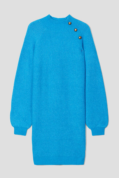Robe pull droite col montant bleu femme