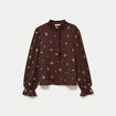 Chemise droite broderie manches longues marron fonc&eacute; femme