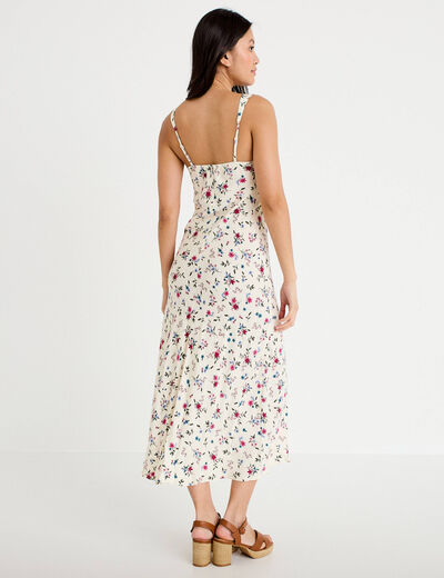 Robe d&eacute;collet&eacute; bretelles aspect dentelle beige clair femme