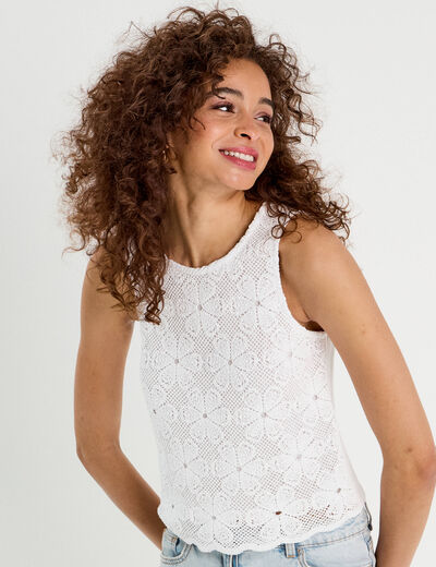 Débardeur dentelle macramé blanc femme