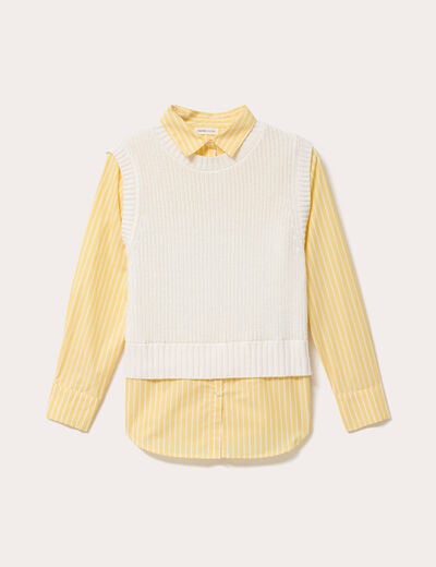 Pull chemise 2-en-1 jaune clair femme