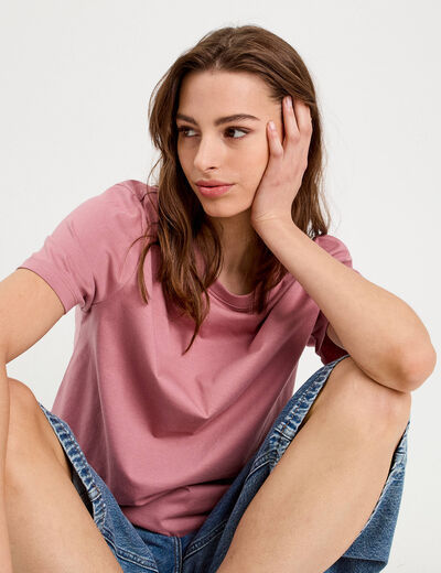 T-shirt oversize col rond vieux rose femme
