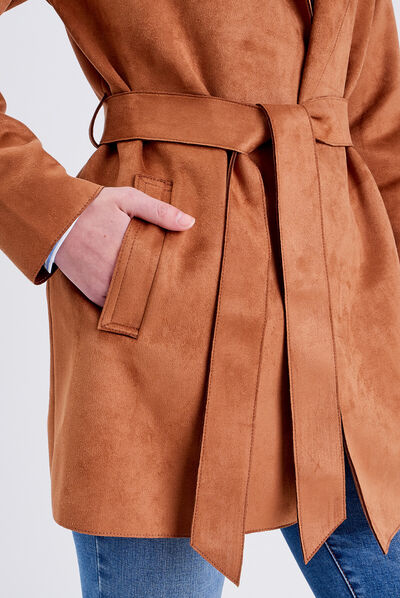 Trench droit ceinturé camel femme