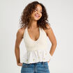 Débardeur tricot brodé ecru femme