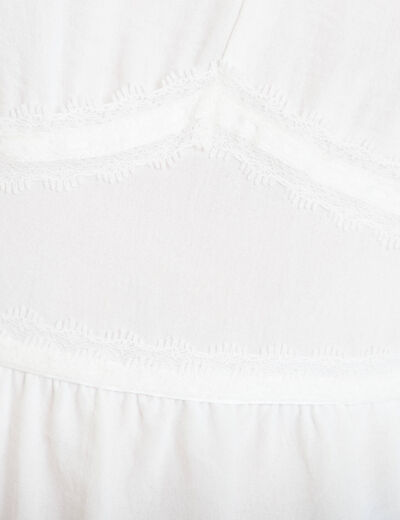 Blouse droite col v manches courtes ecru femme