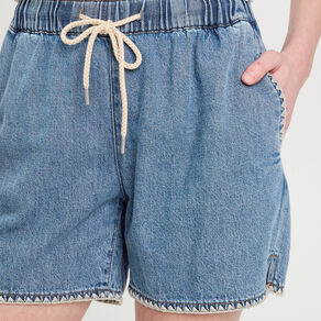 short flare brode en jean denim double stone femme Short flare brodé en jean denim double stone femme