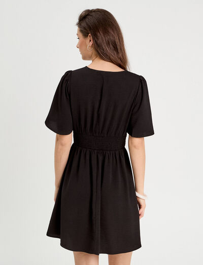 Robe évasée taille fronces noir femme
