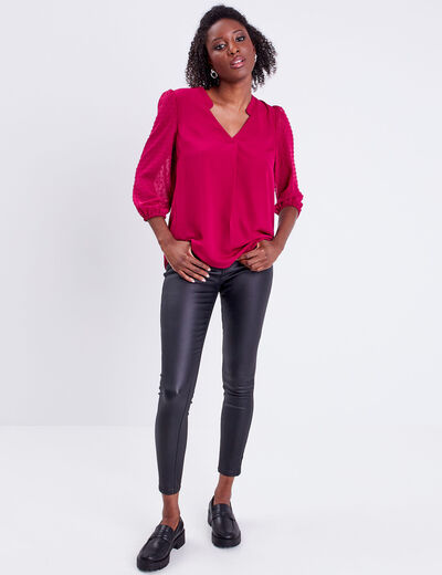 Blouse manches 3/4 rouge foncé femme