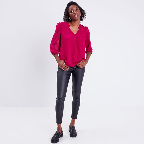 blouse manches 34 rouge fonce femme Blouse manches 3/4 rouge foncé femme