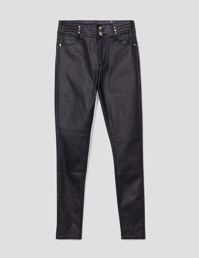 Pantalon skinny enduit denim noir enduit femme