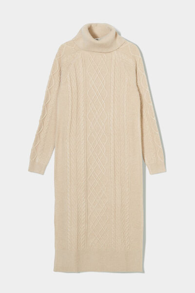 Robe pull longue droite sable femme