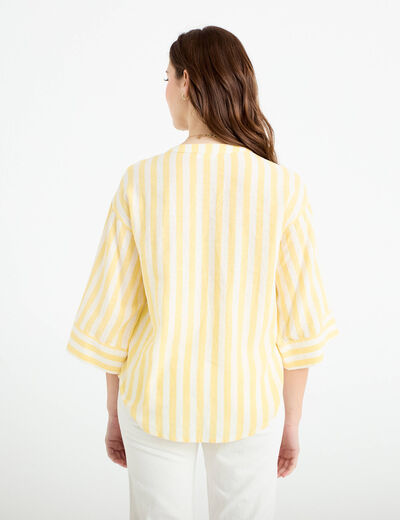 Blouse col V manches 3/4 jaune pastel femme