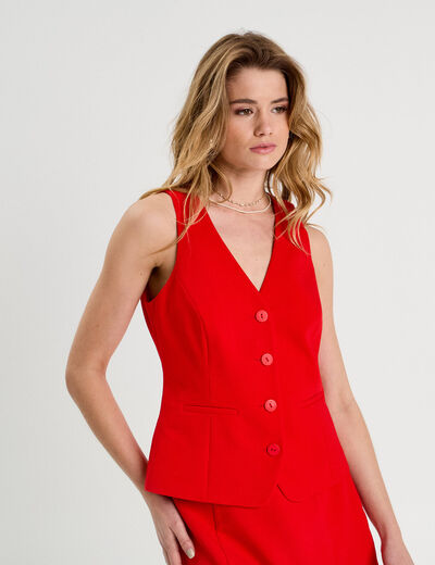 Veston sans manches rouge femme