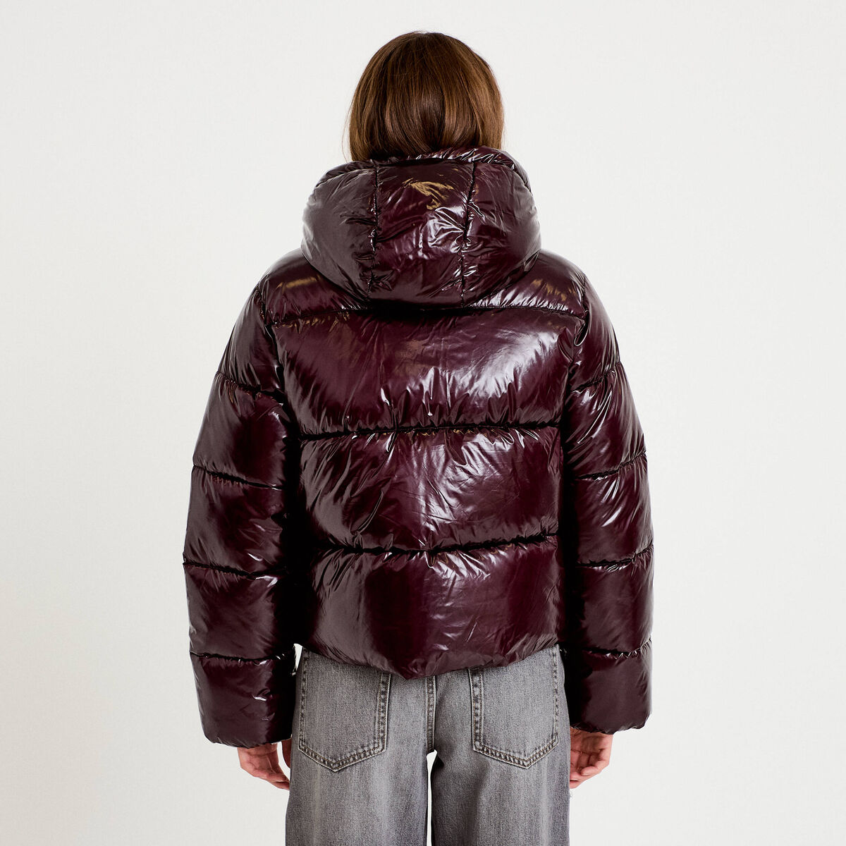 Doudoune bas resserr&eacute; manches longues violet fonc&eacute; femme