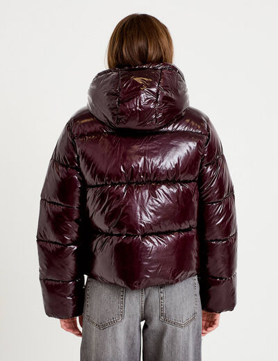 Doudoune bas resserr&eacute; manches longues violet fonc&eacute; femme