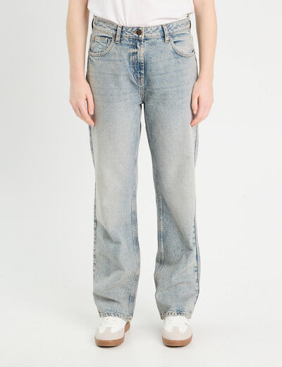 Jeans droit 5 poches denim bleach femme