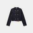 Veste droite cropped effet polaire bleu marine femme
