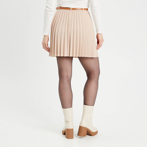 Jupe évasée plissée ceinturée sable femme