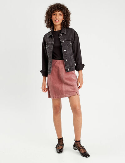 Jupe trapèze en velours vieux rose femme