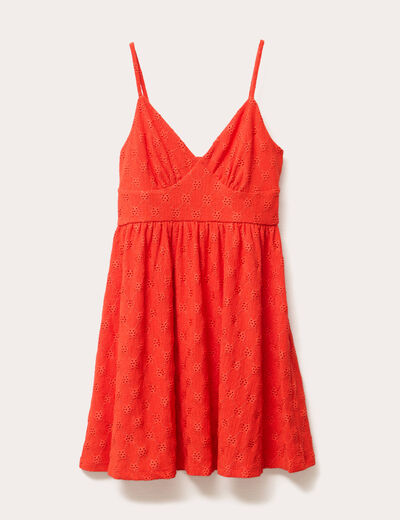 Robe évasée broderie anglaise orange foncé femme