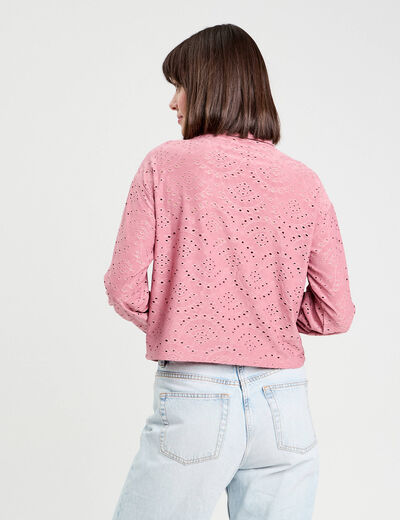 Blouse broderie anglaise vieux rose femme