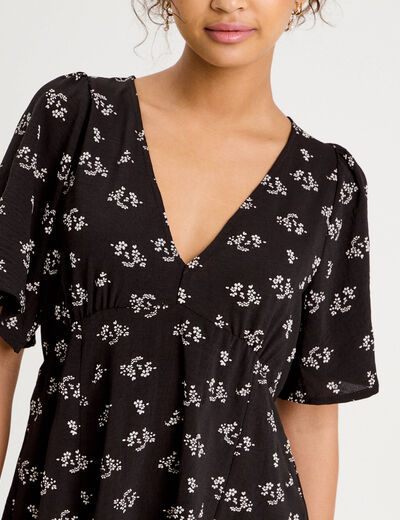 Robe évasée manches courtes noir femme