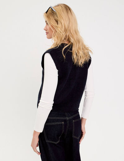 Gilet sans manches noué bleu marine femme