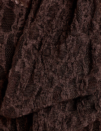 Blouse droite col montant dentelle marron fonc&eacute; femme
