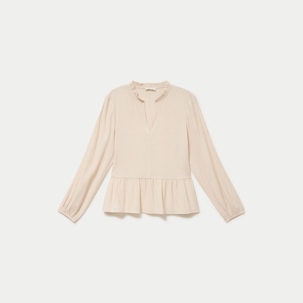Blouse ample col v manches longues beige femme