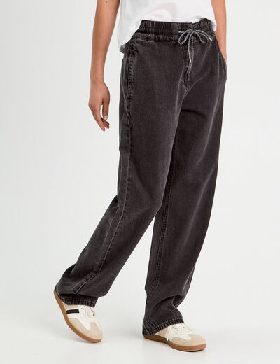 Jeans large taille élastiquée denim noir femme