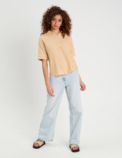 Chemise manches courtes contenant du lin jaune femme