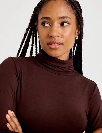 T-shirt uni &agrave; manches longues marron fonc&eacute; femme