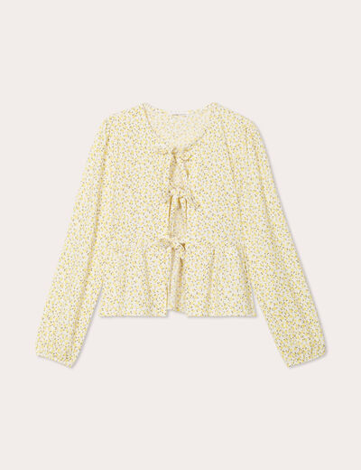 Blouse nouée manches longues blanc femme