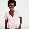 Blouse d&eacute;collet&eacute; manches courtes rose clair femme