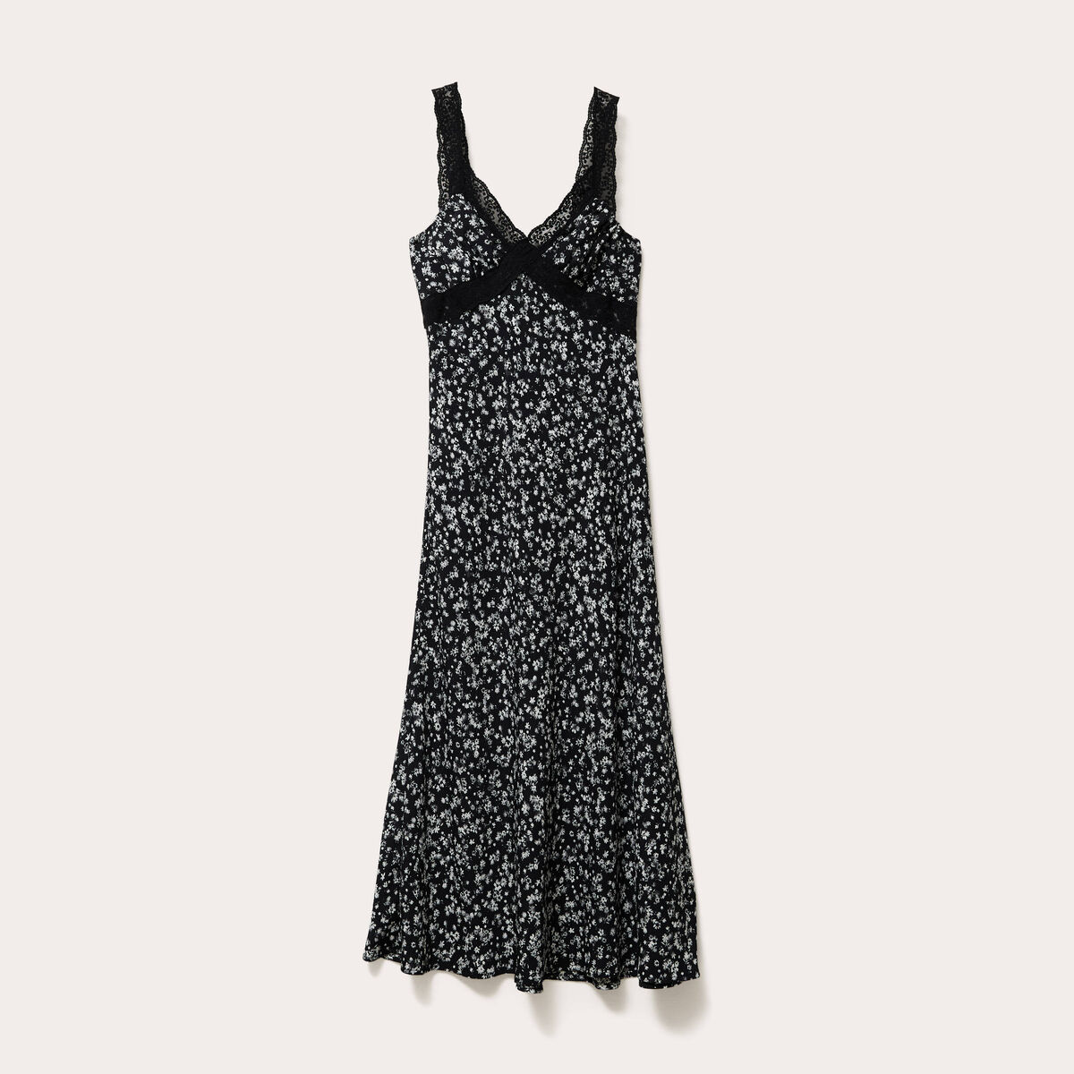 Robe longue évasée noir femme