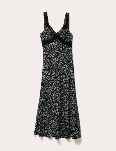 Robe longue évasée noir femme