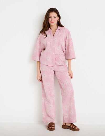 Pantalon large taille standard rose clair femme