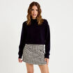 Jupe-short trap&egrave;ze tweed taille haute noir femme