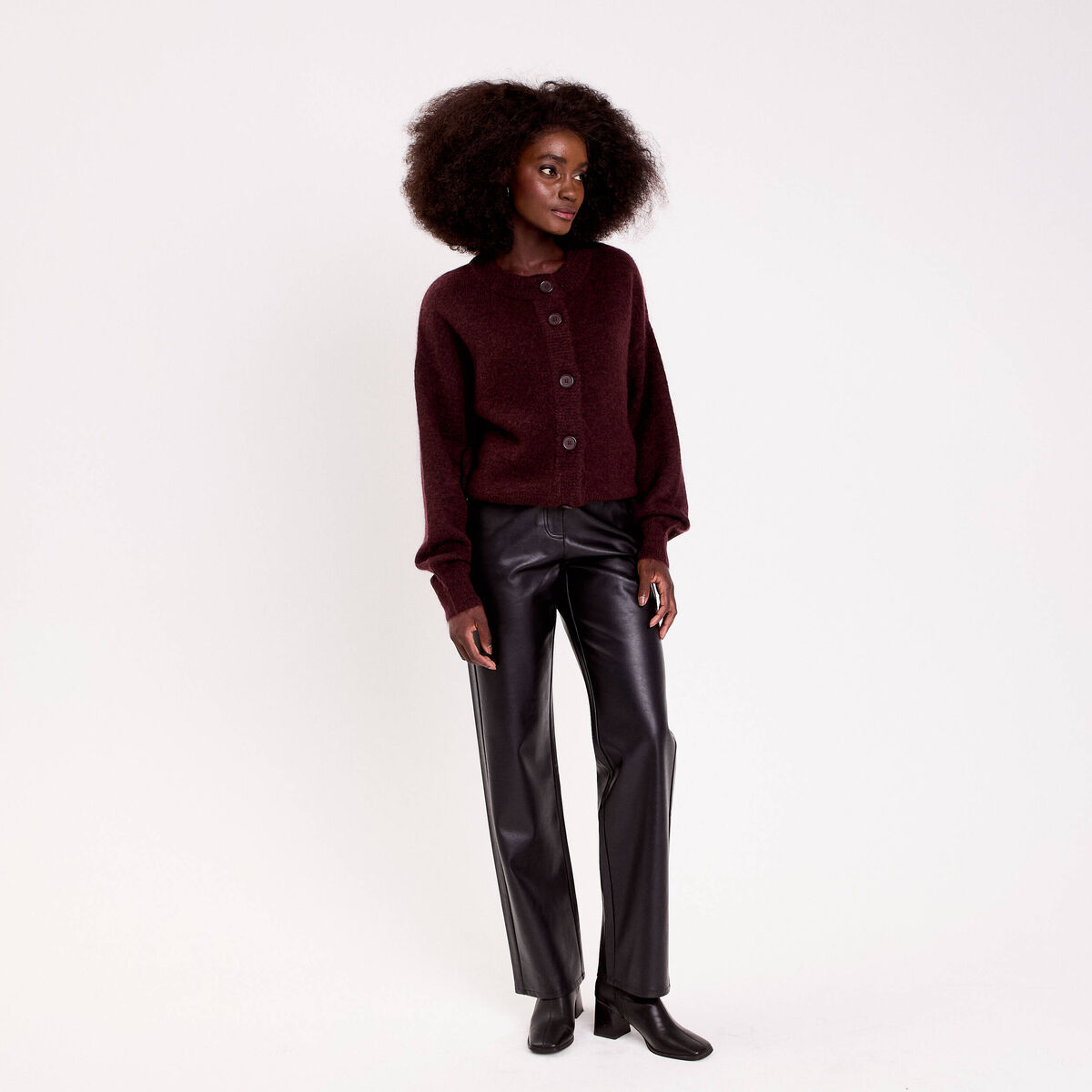 Pantalon droit similicuir noir femme