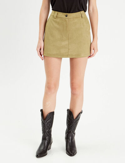 Jupe-short évasée suédine vert clair femme
